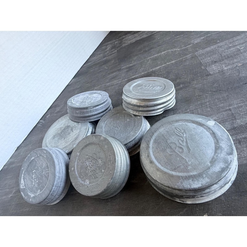 Vintage Ball Zinc Mason Jar Lids with Milk Glass Liners Mixed Lot of 7